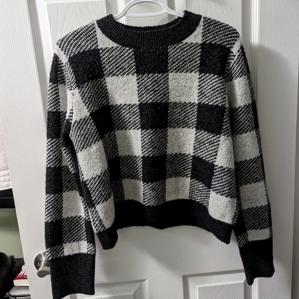 H&M Gingham Grey & Black Pullover | Size XS